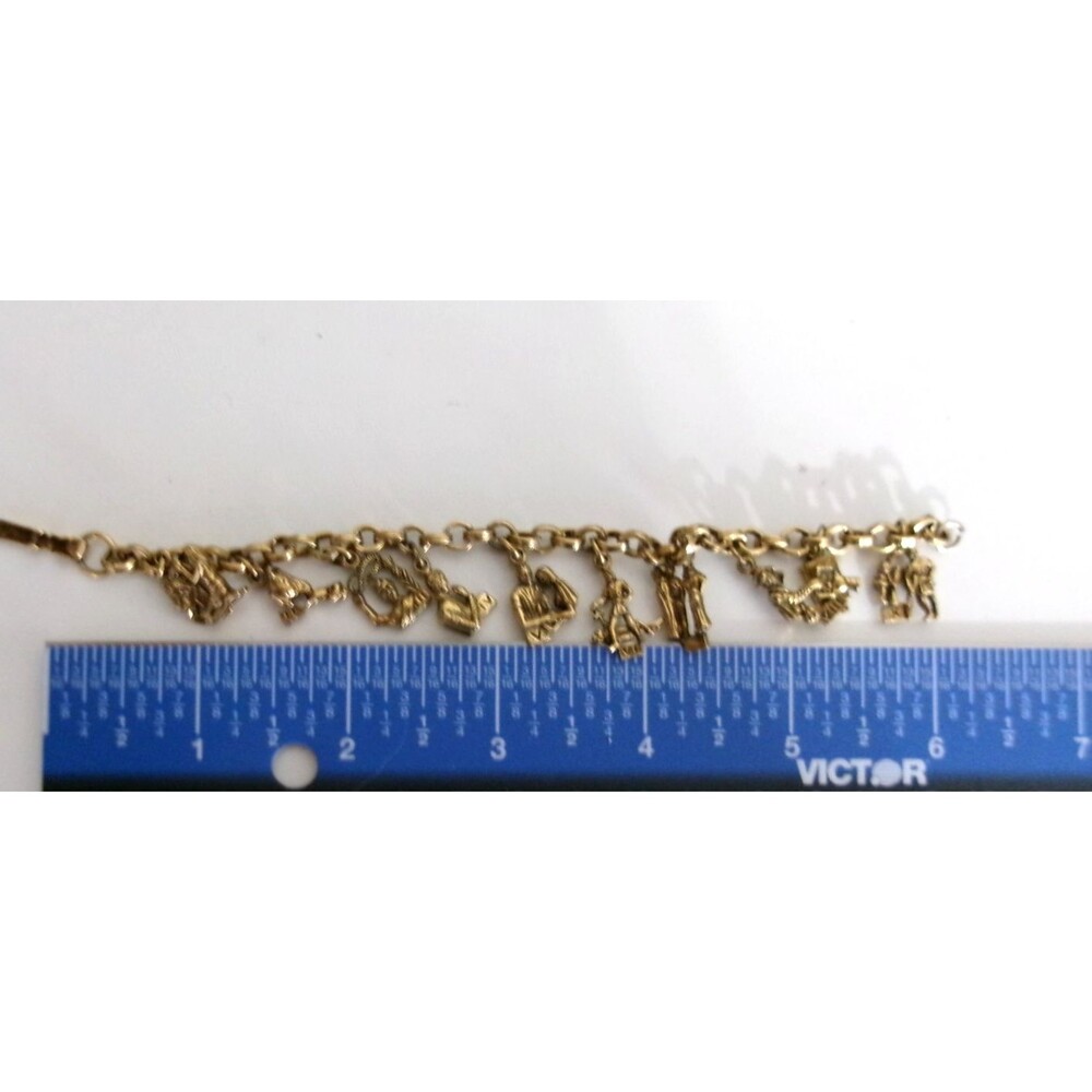 Vintage Coro Signed Gold Tone Figural Charm Bracelet Story 10 Commandments